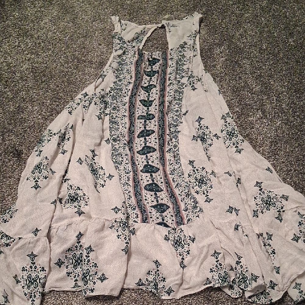 Free People Cream and Blue Patterned Blouse